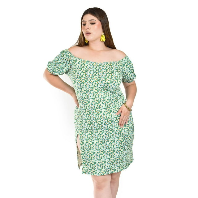 Vestido floral con abertura Roman Fashion /Tallas Extras, 4280 (Azul flores) azul 42
