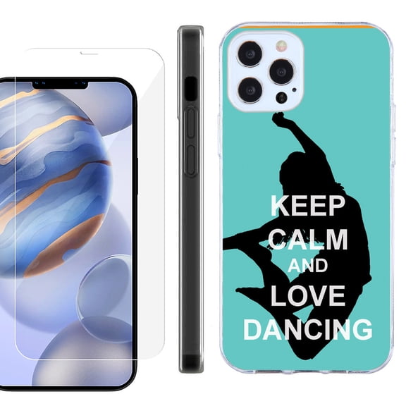 Slim Fit Protective Phone Case for Apple iPhone 12 / iPhone 12 Pro, with Tempered Glass Screen Protector, by OneToughShield ® - Keep Calm / Dancing