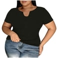 thumbnail image 4 of Dagugfen Crop Tops for Women Notch V Neck Short Sleeve Tshirts with Built in Bra Solid Color, 4 of 7
