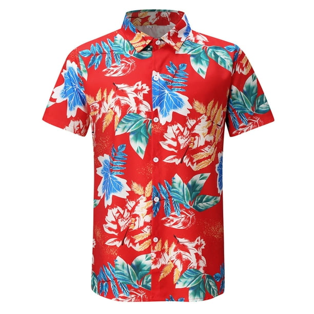 Aqestyerly Hauts pour Hommes Chemise de Plage Hawaïenne Manches Courtes Imprimé Été Casual Bouton Chemises