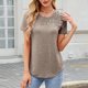thumbnail image 5 of Blusas para Mujeres Casual Manga Corta Cuello Redondo Encaje Empalme Blusa 95% Poliéster 5% Spandex, Nuevo Color Sólido Superior para el Uso Diario, 5 of 8