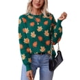 thumbnail image 1 of Suéter de Punto Suave y Cómodo de Larga con Cuello Redondo, Estilo Jacquard Informal y Moderno para Mujer con Estampado de Hojas Otoñales. Verde Oscuro L, 1 of 10