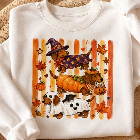 Halloween Shirt, Dachshund Halloween Sweatshirt, Wiener Dog Shirt, Fall Pumpkin Hoodie, Cute Ghost Costume Tee, Dog Mom Halloween Gift, Autumn Outfit