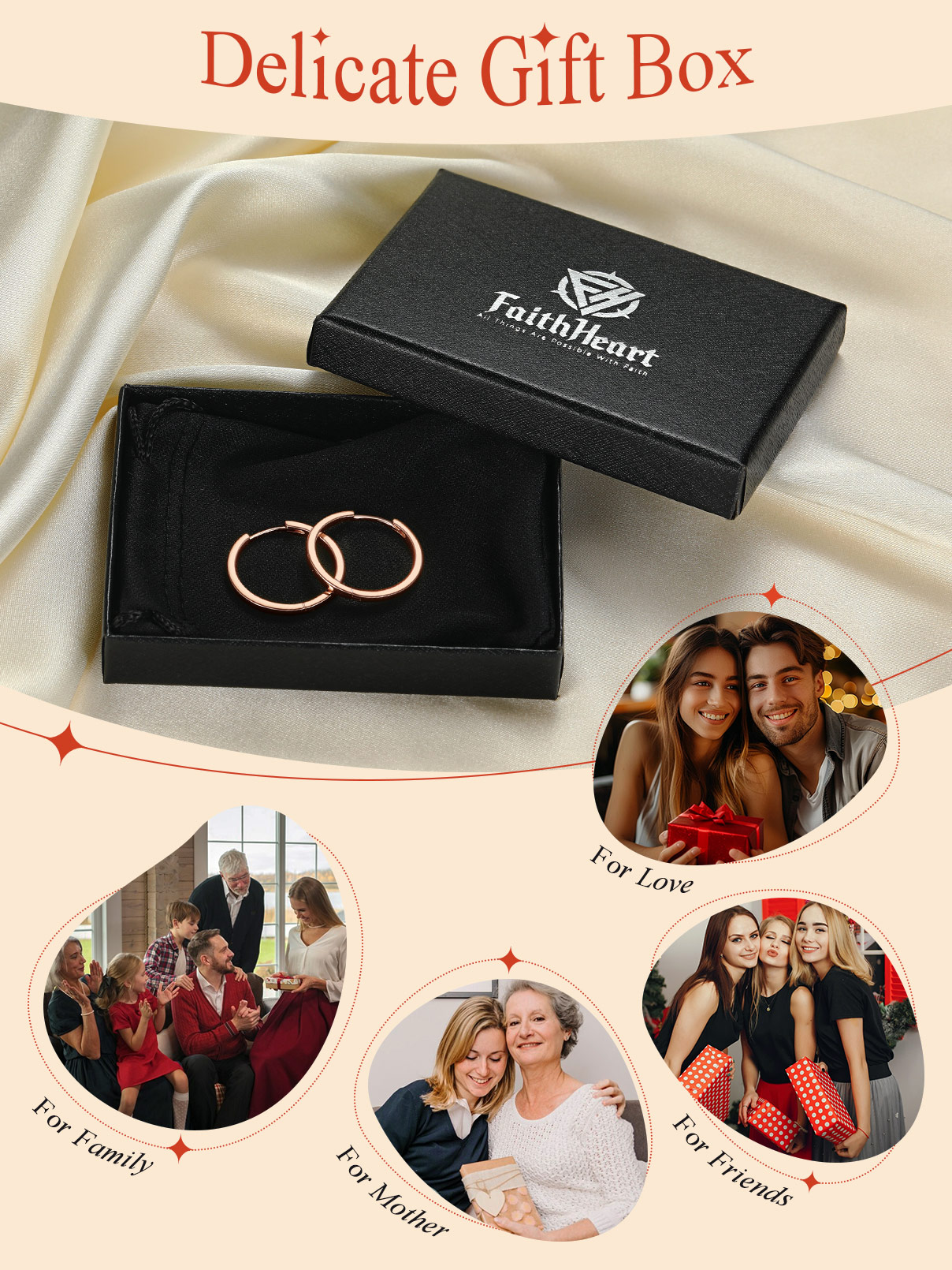 FaithHeart Sterling Silver Huggie Hoop Earrings for Women, Hypoallergenic Lightweight Small Cartilage Earrings Cuff Tragus Rose Gold Plated Hoop Earrings for Daughter Birthday Jewelry Gift 6mm