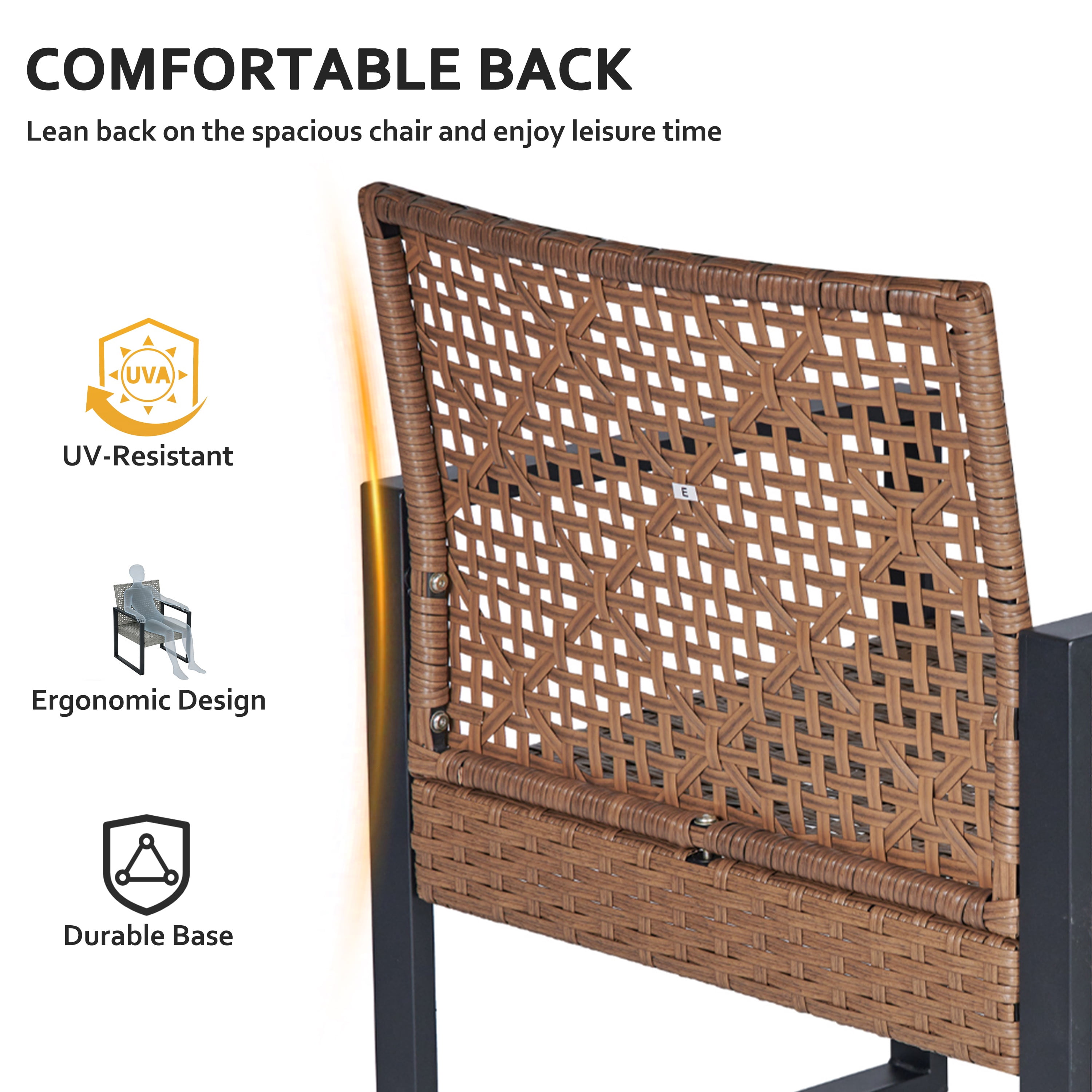 4 Pieces Outdoor Wicker Conversation Set, All-Weather Rattan Patio Furniture Sets with Arm Chairs, Acacia Wood Tabletop and Cushions, Sectional Sofa Set for Backyard, Garden, Poolside