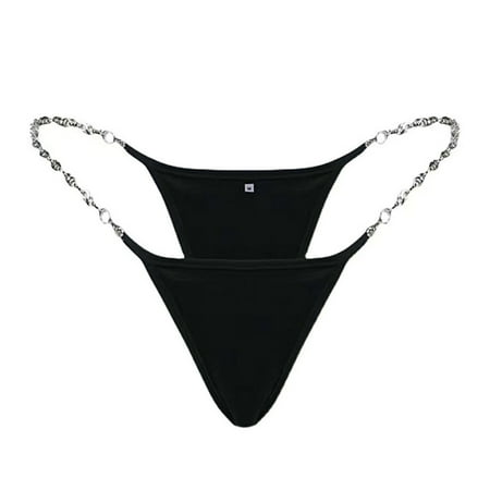 

JFY V-shaped Solid Color Lightweight Sexy G-string Metal Chain Low Waist Thongs for Daily Wear