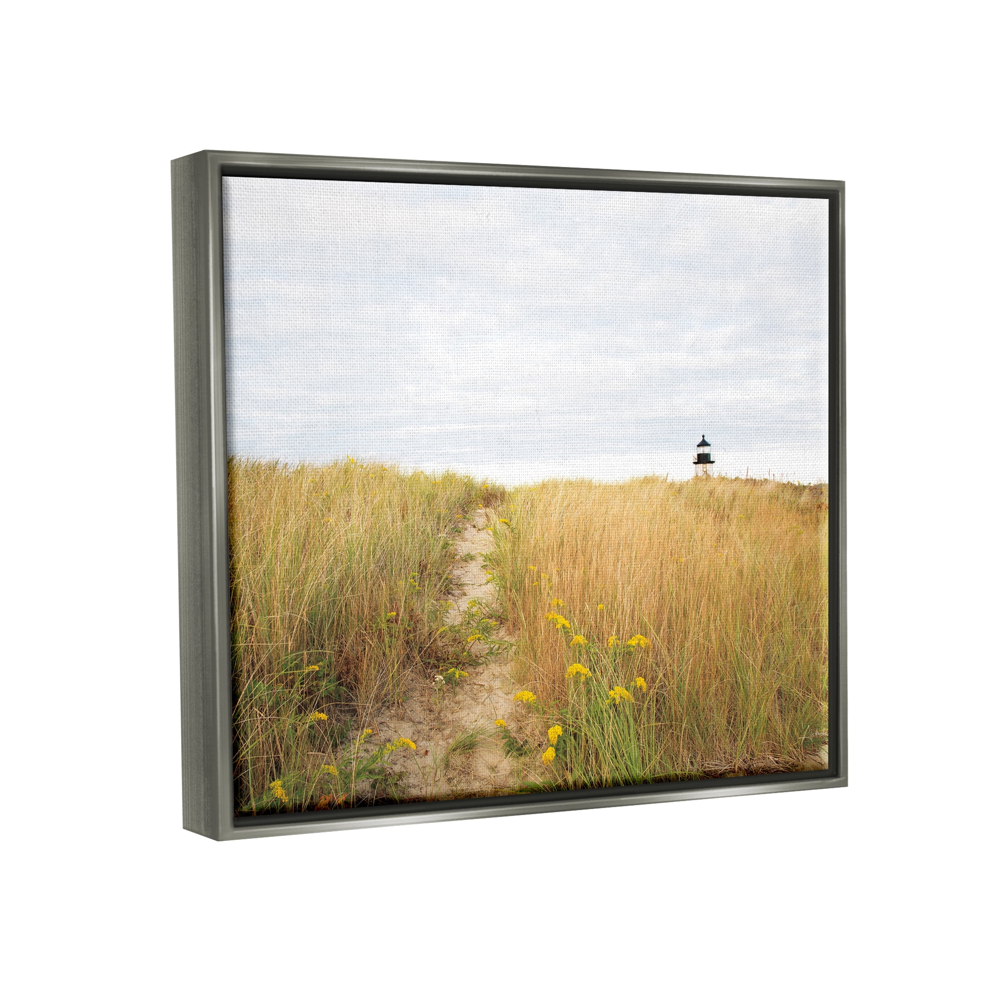 Stupell Industries Lighthouse Grassland Scenery Nature Photography Gray Floater Framed Art Print Wall Art, 21 x 17