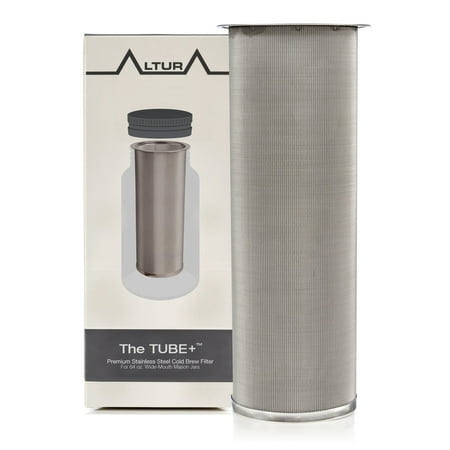 The TUBE+: Cold Brew Coffee Maker and Tea Infuser Kit. Premium Stainless Steel Mesh Filter Designed to Fit 64 Oz. Wide Mouth Ball Mason Jar FREE Brewer Guide and Recipe eBook The TUBE+