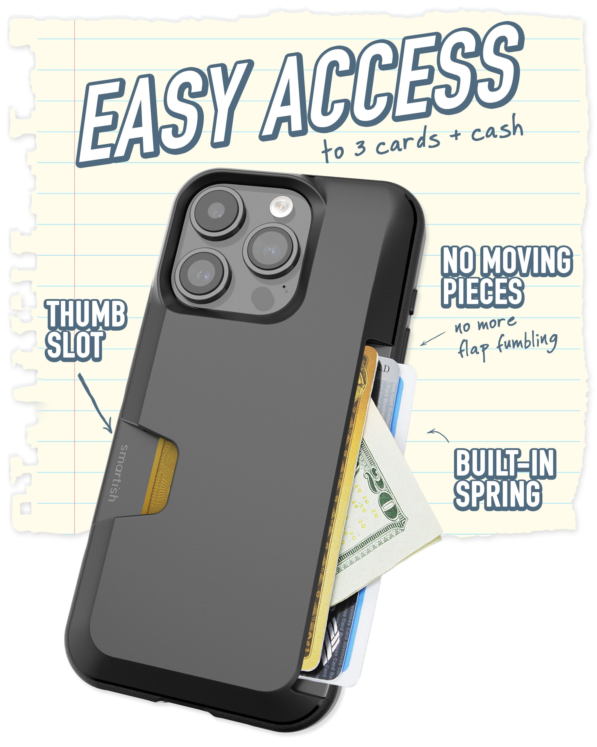 Smartish iPhone 15 Pro Wallet Case - Wallet Slayer Vol. 1 [Slim + Protective] Credit Card Holder - Black Tie Affair