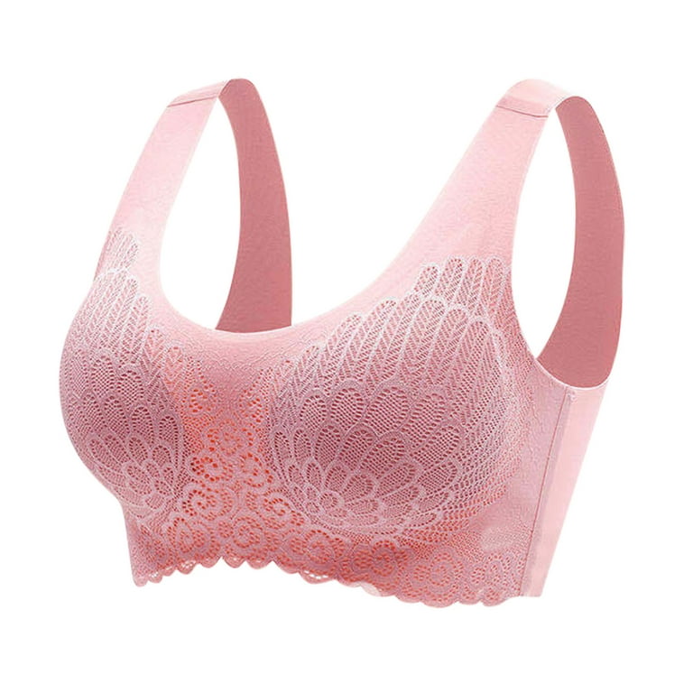 Fsqjgq Plus Size Lace Sports Bras for Women Wireless Push up Small Chest  Gathered Sleep Bra Solid Breathable Comfortable Underwear Top Pink M