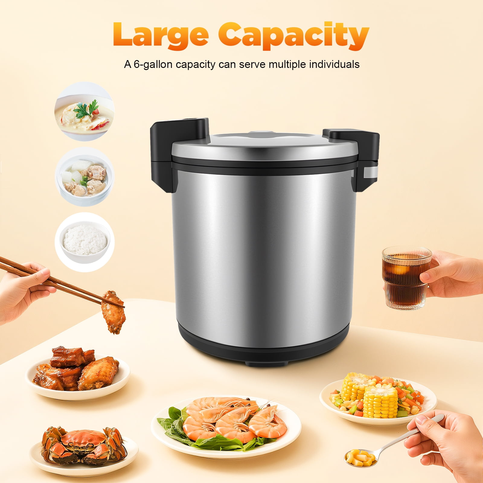 ChicHomey 6Gal  Electric Rice Warmer,2-Temp Settings,Heavy Duty Soup Cooker Stainless Steel,for Family/Commercial Restaurant