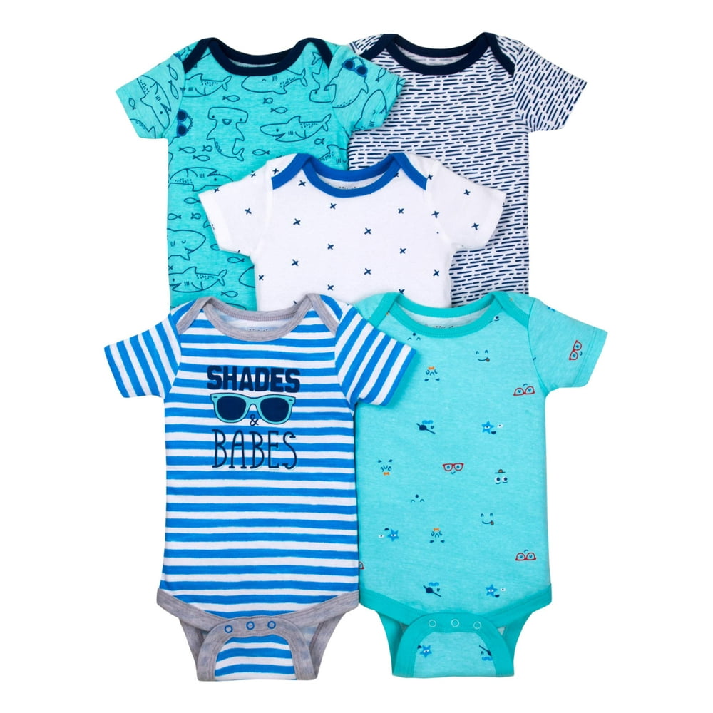 Little Star Organic Little Star Organic Baby Boy 100 Organic Cotton Short Sleeve Bodysuits, 5