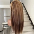 thumbnail image 4 of Highlight Honey Blonde Wigs Kinky Straight 13x4 Lace Front Human Hair Wig for Women, P4/27 Yaki Straight Human Hair Piano Color Lace Frontal Wigs 180% Density, 4 of 5