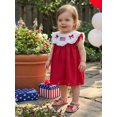 thumbnail image 6 of BemeyourBBs Toddler Baby Girl 4th of July Dress Outfit Baby Girl Independent Day Dress Summer Swiss Dot Red Dress Patriotic America Flag Bow Embroidery Lace Trim Collar Flying Sleeve  A Line Dress, 6 of 9