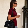 thumbnail image 5 of BODOAO Women's Short Sleeve Button Down Shirts Slim Fit Work Blouse Pack Ruched Business Casual Collared Office Tops Plain Tee Dress Shirts Uniform Wine XL, 5 of 8