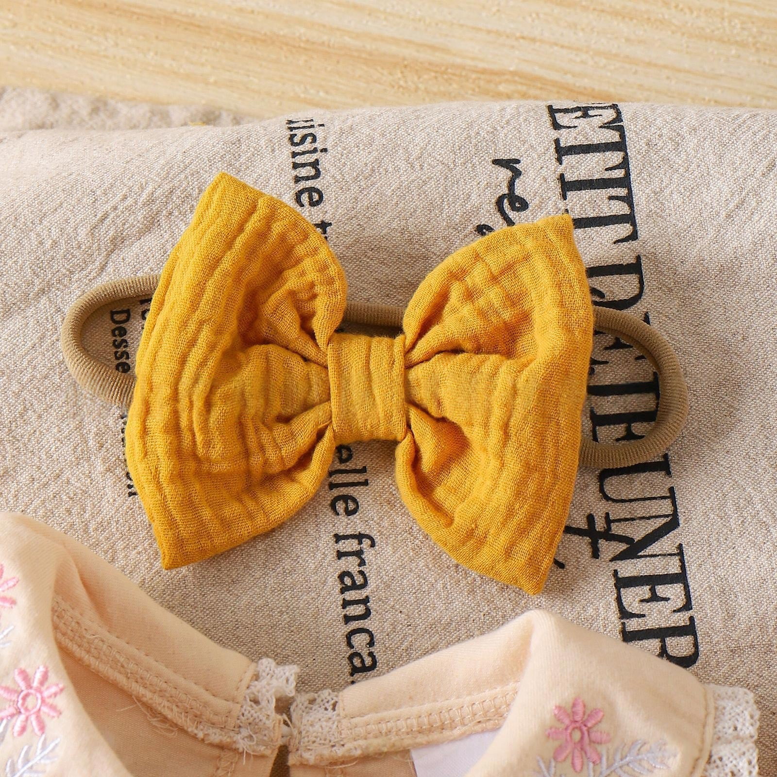 UngA Baby Girl Clothes Summer Outfits Newborn Ruffled Hem Short Sleeve Romper Infant Flower Ruffle Shorts Set with Bow Headband 3-6 Months,Yellow