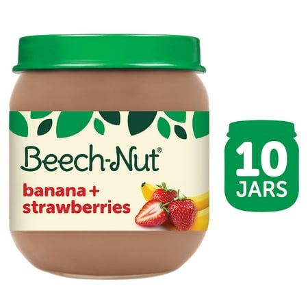 Beech-Nut Stage 2 Baby Food, Banana & Strawberries, 4 oz Jar, 10 Pack