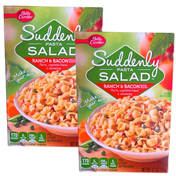 Betty Crocker Suddenly Pasta Salad Mix, Ranch & Bacon Flavor, 3.7oz Shell Pasta Dish Vegetable Blend Seasoning Easy Prepare Meal Snack Main Side Dish Instant Lunch Thanksgiving Dinner Gift Pack of 2