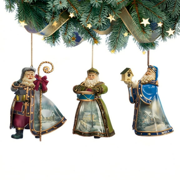The Ashton-Drake Galleries Victorian Winter Scenes Santas Ornament Collection Issue #11 Painter of Light Artistry Christmas Decoration Set of 3 by Thomas Kinkade 12-inches