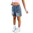 thumbnail image 2 of Amidoa Girls Casual Jean Shorts Low Rise Baggy Denim Shorts Summer Shorts,Blue,9-10Years, 2 of 9