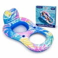 thumbnail image 5 of Vecukty Pink Blue Tropical Inflatable Swim Ring Pool Float, Mesh Recliner Lounge with Headrest & Cup Holders for Adults Teens,Swimming Pool Beach Floatie,Unisex, 5 of 9
