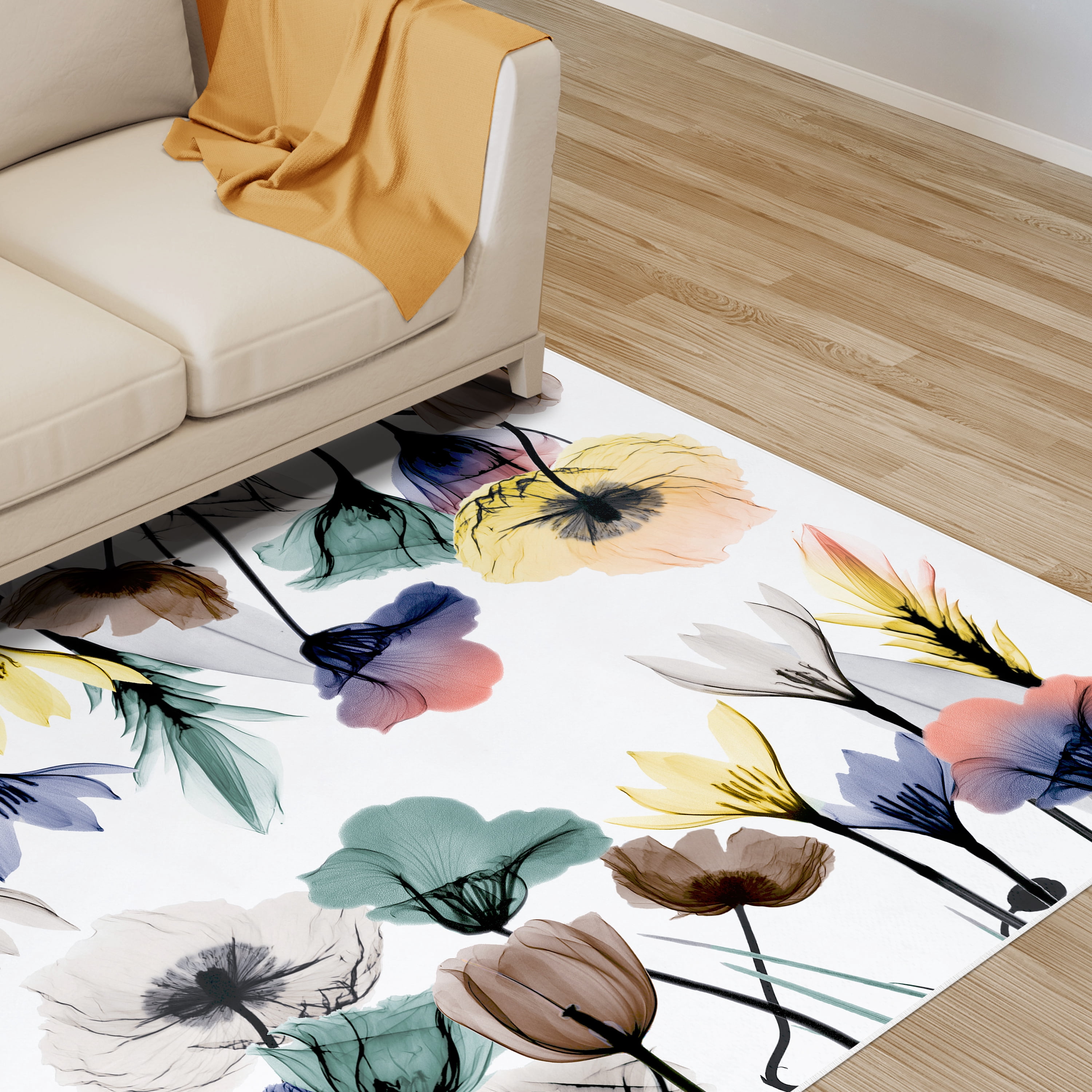 Floral Pleasures I Washable Flowers Art Area Rug size 5'x8', Power-loomed, Heavenly Softness with Non-Slipping Backing