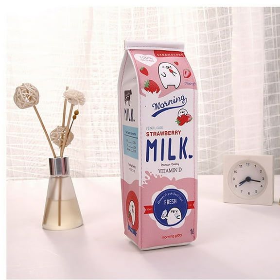 Matoen Cute Pencil Case, Milk Box Shape Pencil Pouch Pen Bag, Multipurpose Travel Bags for Students, Pencil Pouch Holder Box Organizer, Pink