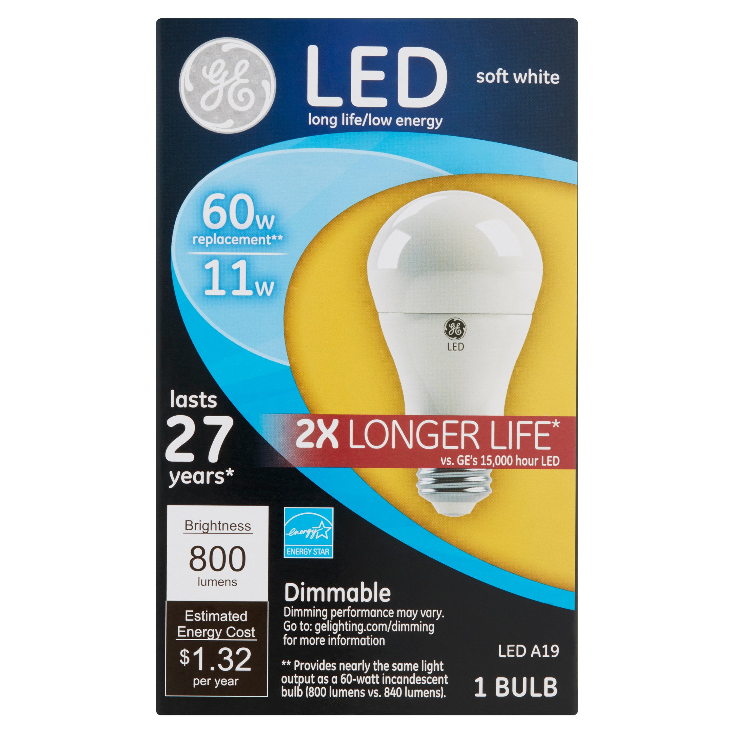 GE LED 11W 800 Lumens A19 Soft White Bulb