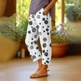 thumbnail image 5 of Linen Cropped Pants for Women Casual Wide Leg Plaid Capris with Pockets Elastic Waist Lounge Trousers Navy, XL, 5 of 5