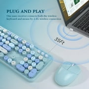 MOFII Wireless Keyboard and Mouse Combo 2.4GHz Retro Full-Size Keyboard with Number Pad and Cute Wireless Mouse for PC Desktop Laptop (Blue)