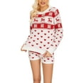 thumbnail image 3 of Franhais Women's Christmas Lounge Set Long Sleeve Crewneck Tops Heart Elk Snowflake Print Shorts Sleepwear Sets, 3 of 9