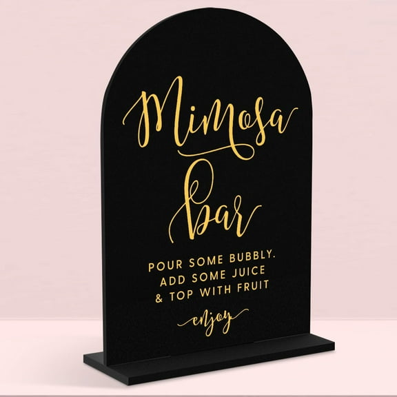 Wedding Signs, Mimosa Bar Sign Acrylic, Wedding Sign Mimosa Bar for Wedding Reception & Event Party,Bridal Shower Decorations, Wedding Table Sign Accessories 5 x 7 Inch (Black）