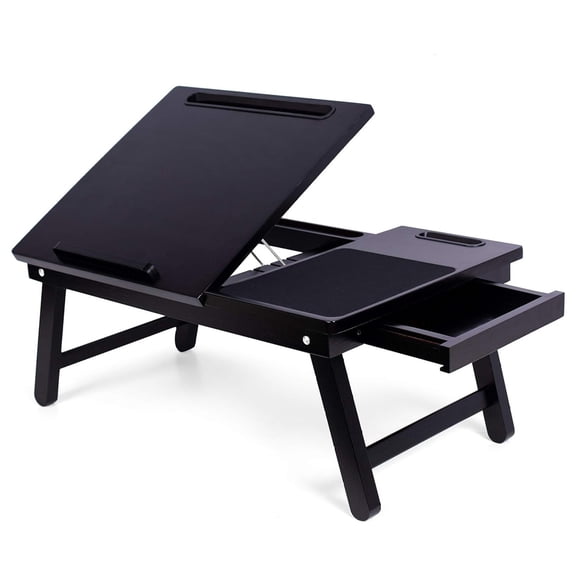 DyGTyX Laptop Bed Tray with Storage Drawer and Tilt Surface | Folding Legs and Mouse Pad | Fits Laptops Up to 15" | Slot for Up to 9.6" | Smart Phones Up to 4" | Espresso