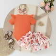 thumbnail image 4 of Baby Girl First Birthday Outfit Girls Ruffles Romper Bodysuits Floral Skirts Headbands Set Girl Baby Clothes Orange 12 Months-18 Months, 4 of 6