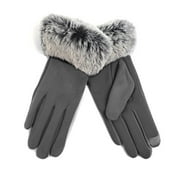 Ladies Fuzzy Faux Fur Winter Gloves with Fleece Lining - Warm Microgrip Gloves for Winter