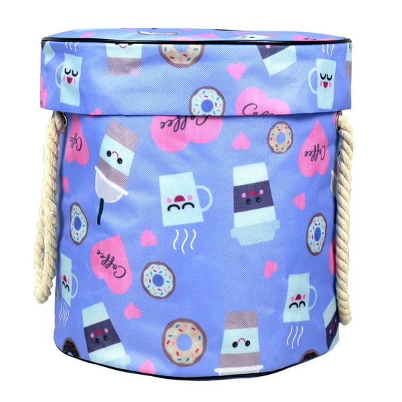 NIETEIN Kids Toy Storage Basket with Play Mat for Building Bricks Collapsible Canvas Organizer Bag (Love Donuts)