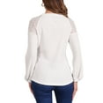 thumbnail image 3 of INSPIRE CHIC Women's Chic Lace-Trimmed Crew Neck Tee Shirt Button Decor Long Sleeve Knit Sweater Top M White, 3 of 6