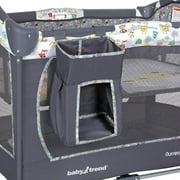 Baby Trend Nursery Center Playard with Toy Mobile, Tanzania Grey