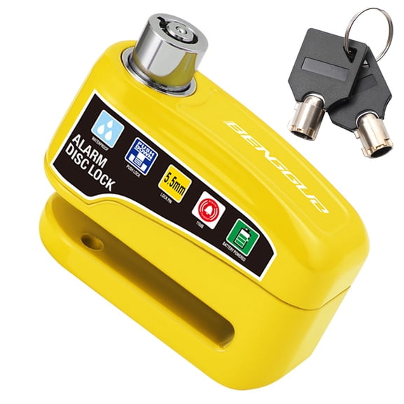 Bicycle Alarm Disc Brake Electric Lock with Keys Motorcycle Alarm Brake Rotor Padlock Aluminum Alloy Motorcycle Bike Accessories Waterproof Longlife Battery  (Yellow)