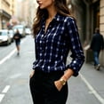 thumbnail image 6 of Hueook Plaid Button Down Shirt For Women Flannel Collared Work Tops Dressy Gingham Fall Long Sleeve Checkered Blouse Navy M, 6 of 7