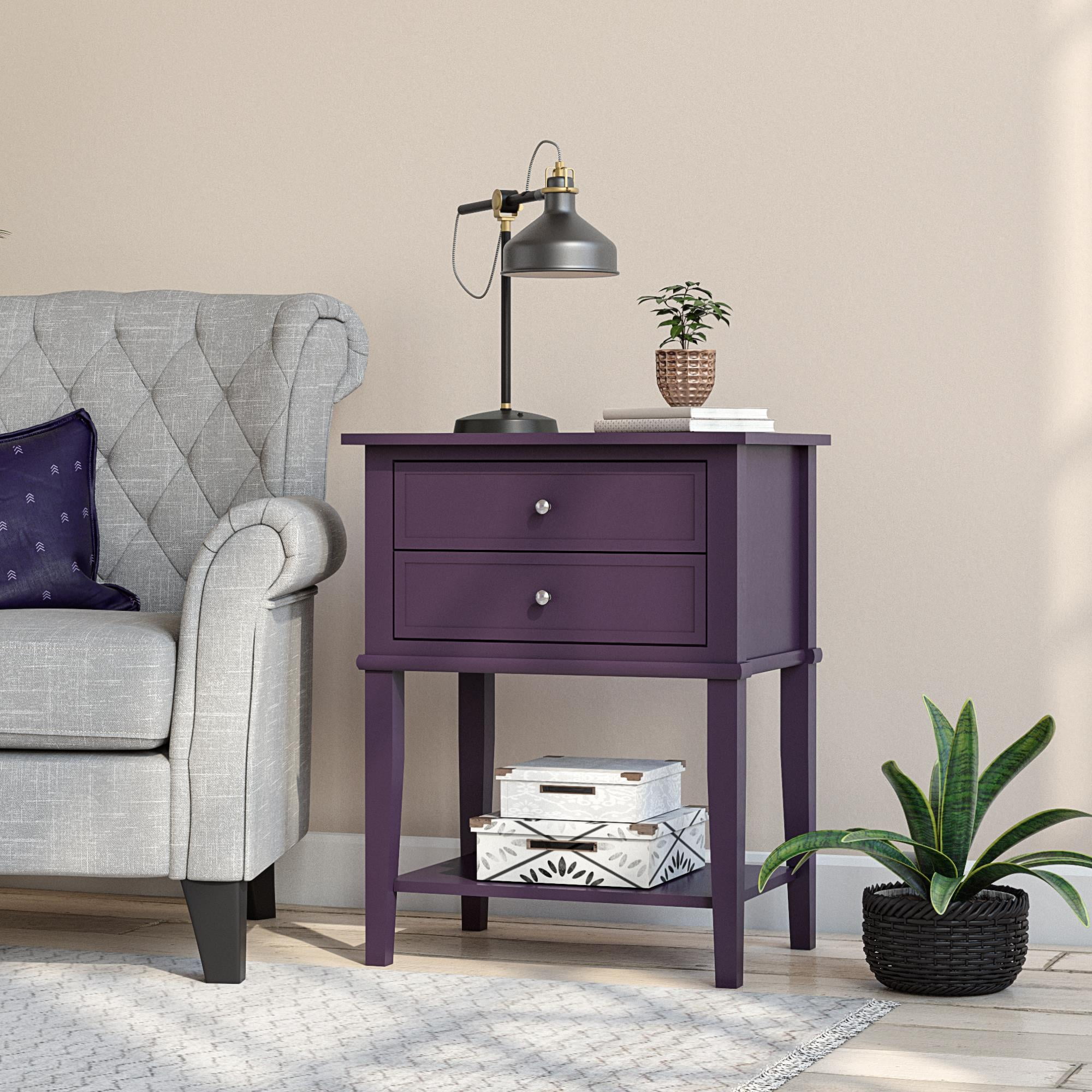 Ameriwood Home Franklin Accent Table with 2 Drawers, Purple Walmart