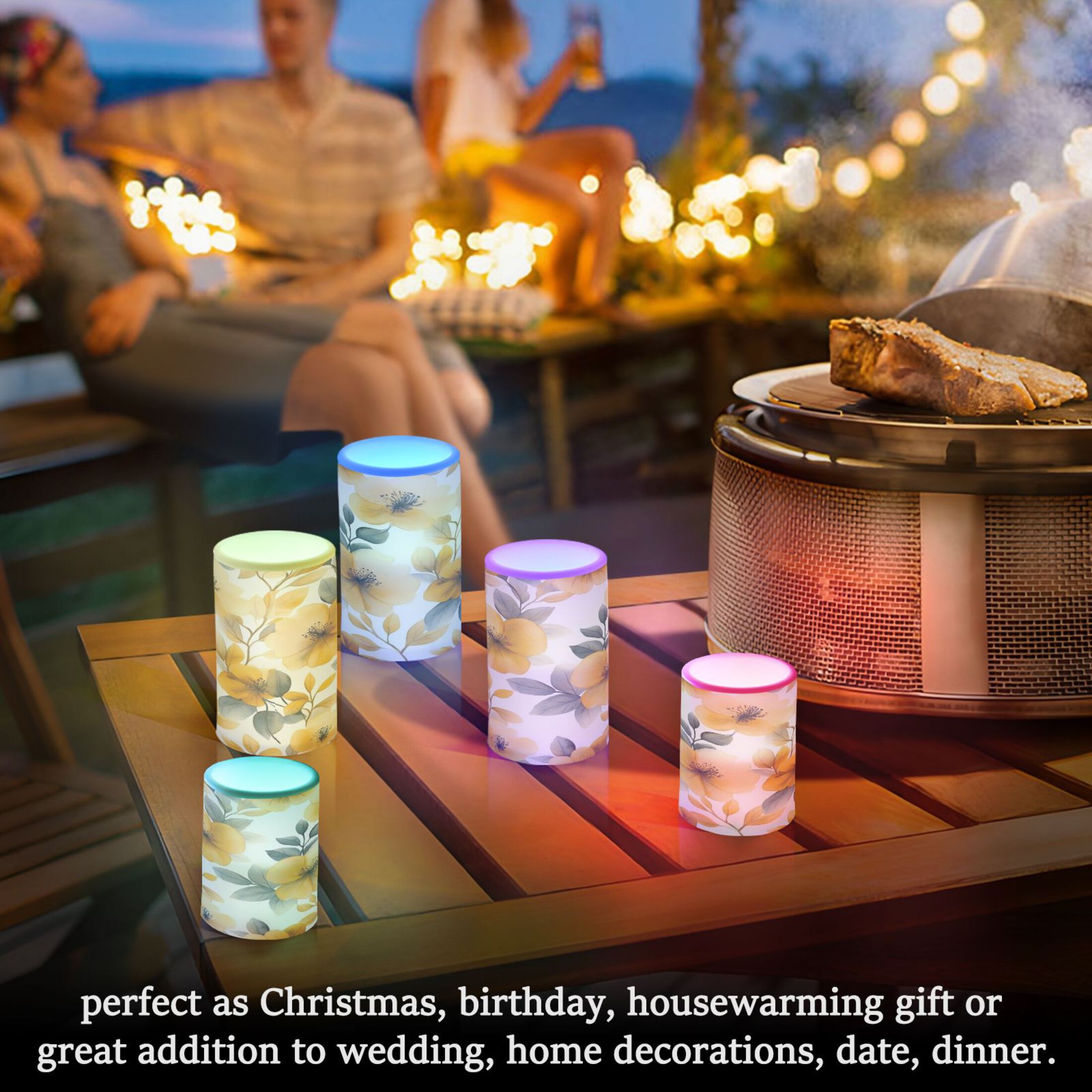 Electronic Candle Light Combination 3x5In, 3x4In Flameless Candle Plastic Festive Decoration Party Christmas Decoration Cartoon Yellow Flowers