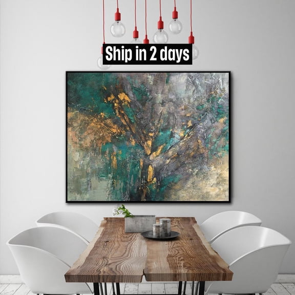 31x39" Large Abstract Acrylic Painting On Canvas Green Painting Abstract Painting