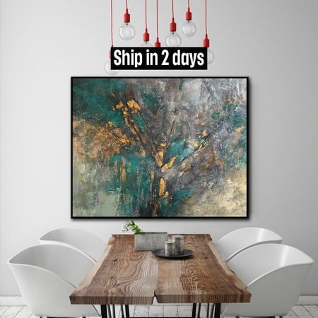 31x39" Large Abstract Acrylic Painting On Canvas Green Painting Abstract Painting
