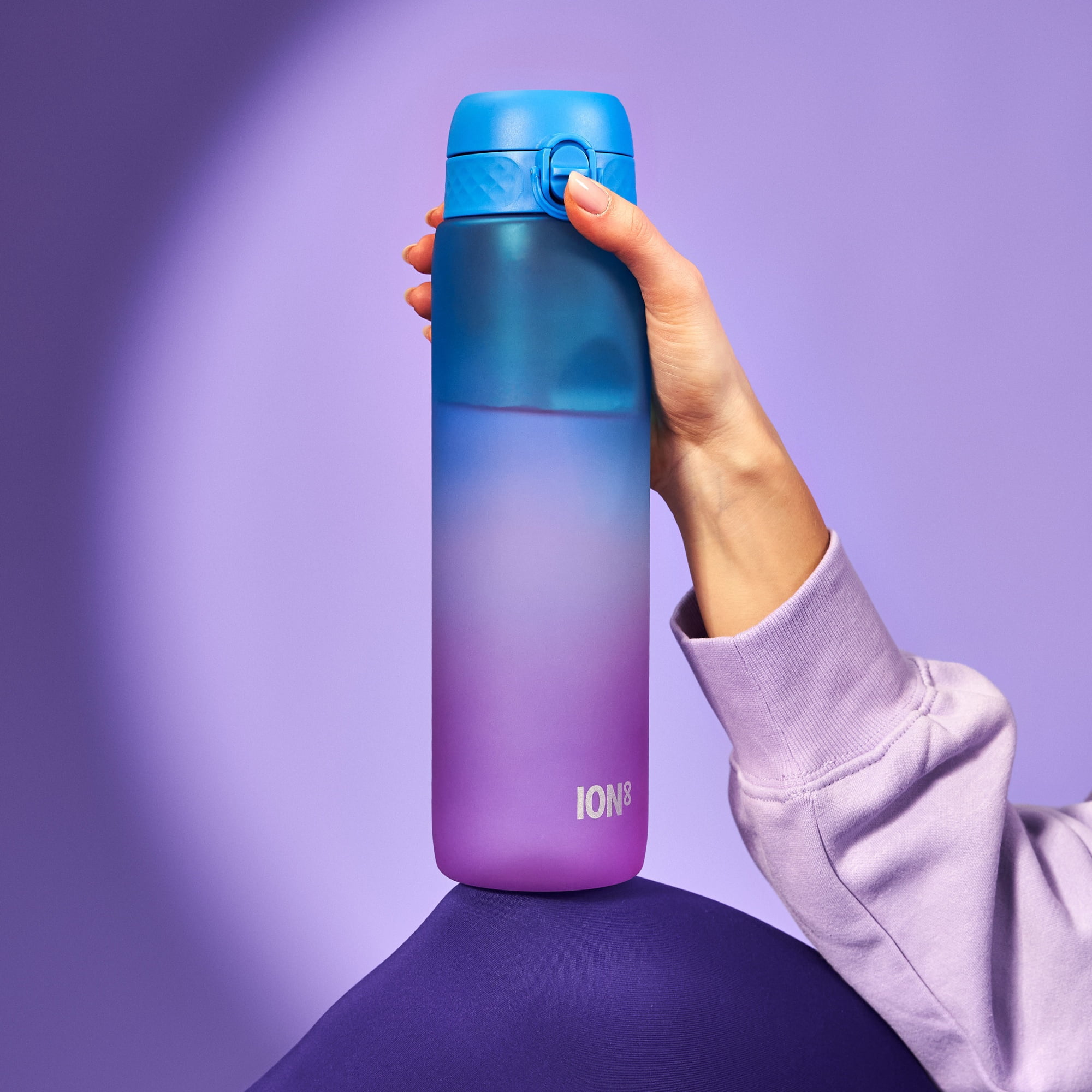 ION8 Leak Proof Flip-Top 1L Water Bottle with Times to Drink, BPA Free, Blue & Pink, 1000ml (32oz)