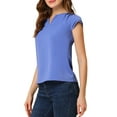 thumbnail image 4 of Allegra K Women's Solid V Neck Cap Short Sleeves Work Blouse, 4 of 5