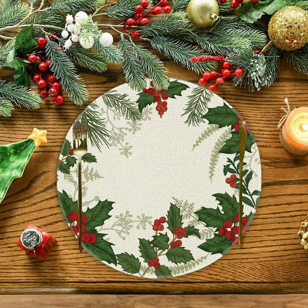 Mantel individual redondo de muñeco de nieve navideño | Decoración navideña | Mantel individual aislante y resistente al calor | Lino sintético | Redondo de 35,5 cm | Decoración para cenas navideñas