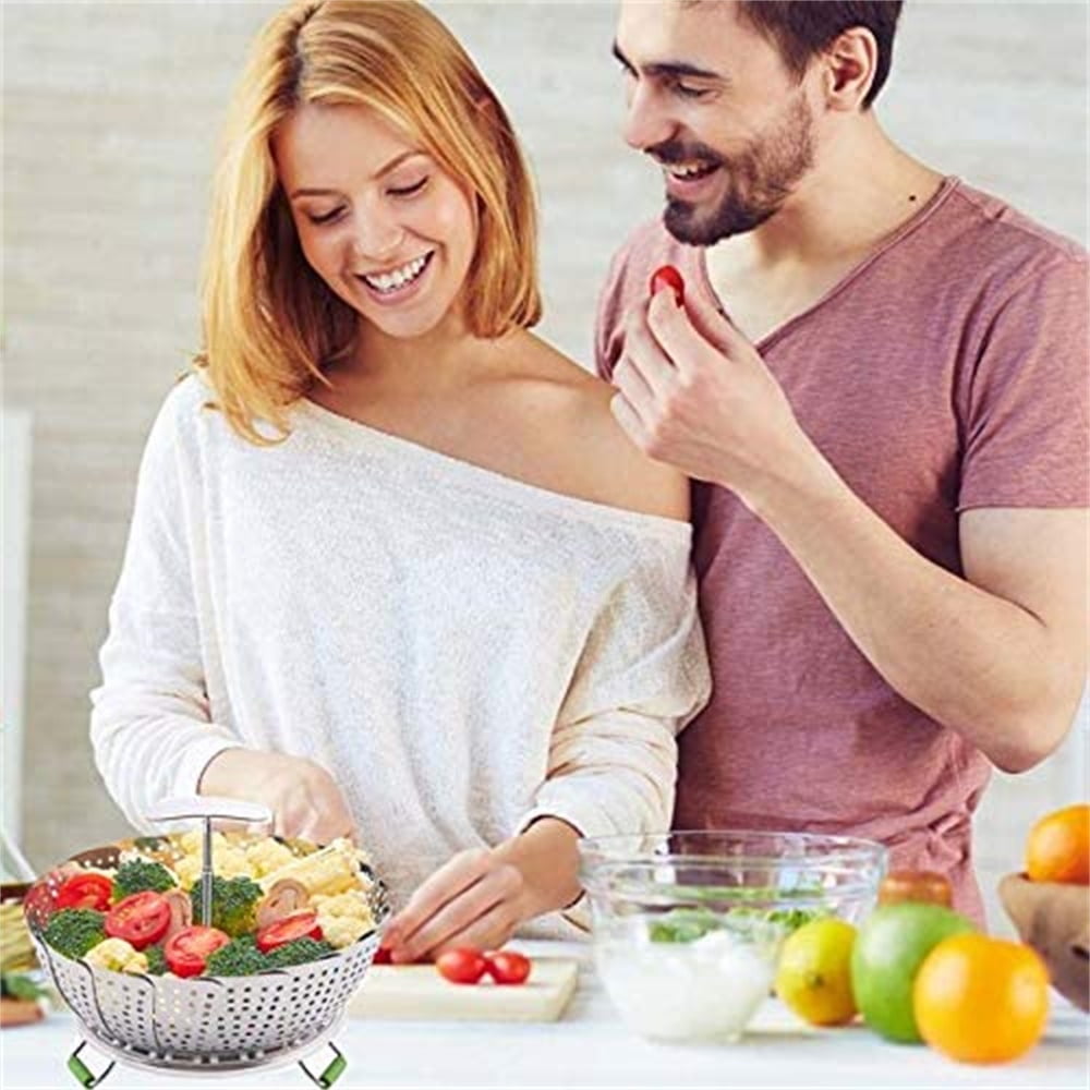Kepooman Kitchen Stainless Steel Folding Veggie Steamer Basket for Cooking, Silver Kepooman Kitchen Stainless Steel Folding Veggie Steamer Basket for Cooking, Silver