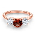 thumbnail image 3 of Gem Stone King 18K Rose Gold Plated Silver Red Garnet and White Moissanite Engagement Ring for Women | 2.00 Cttw | Round 6MM | Gemstone January Birthstone | Size 6, 3 of 7