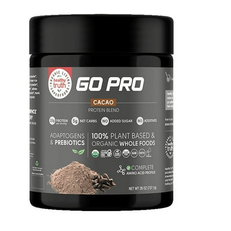 Healthy Truth - Organic GO Pro Plant-Based Protein Blend (w/ Cacao) - 22g of protein per serving (26 oz container)